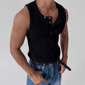 Men's Casual Henley-Neck Sleeveless Vest