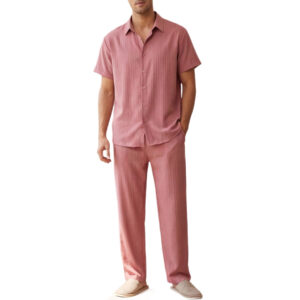 Men’s Striped Short-Sleeve Pants Loungewear Set