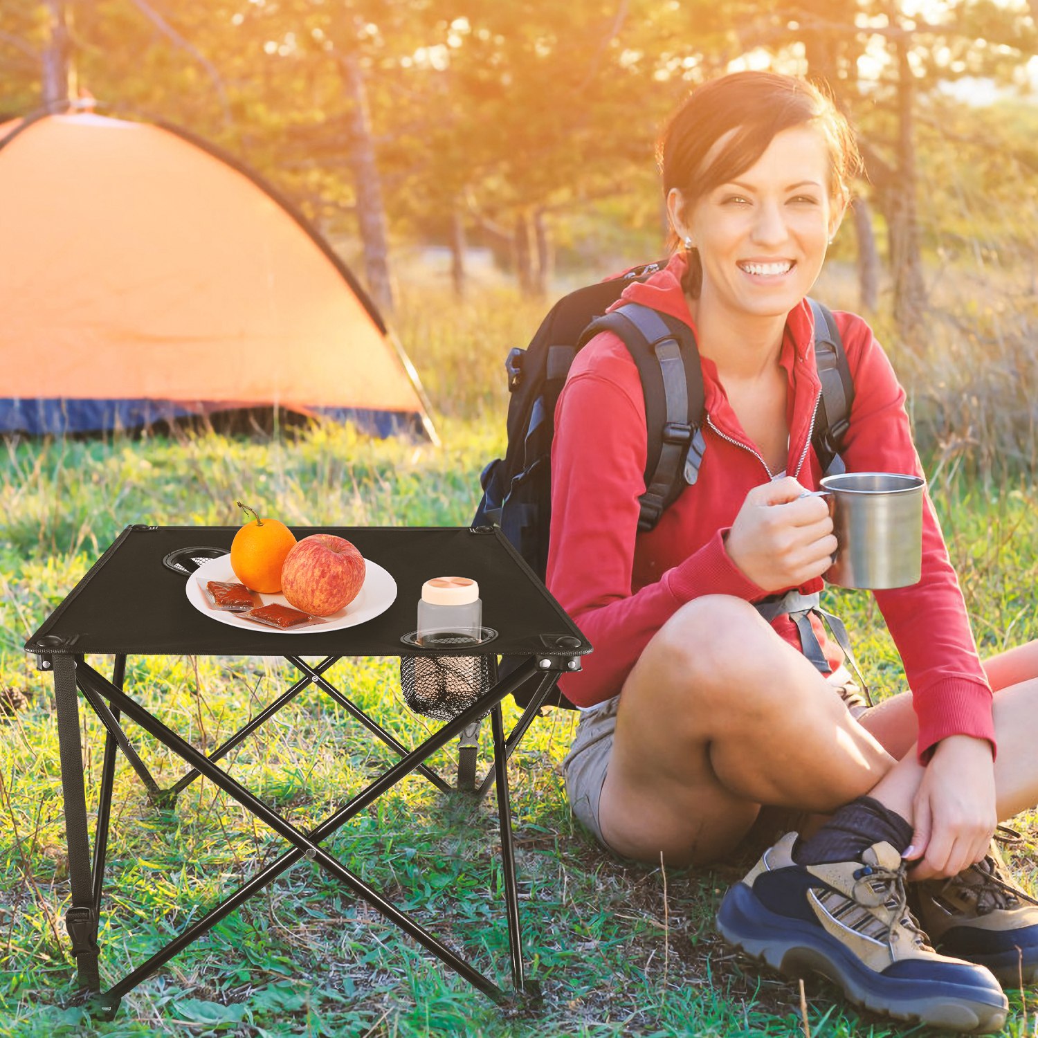 1Pc 2Pc Options Foldable Camping Table Portable Picnic Table Lightweight Travel Desk With 2 Cup Holders Carrying Bag Color Options Black Orange Green Red Blue Navy Blue - Image 30