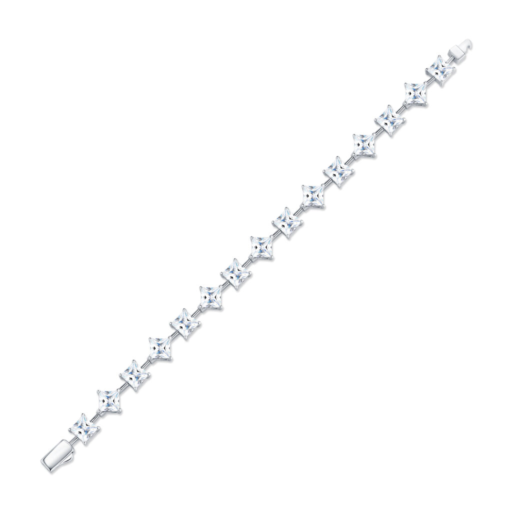A Luxurious And Fashionable Minimalist Jewelry Bracelet Featuring Top-quality Moissanite, Made Of S925 Silver Electroplated With Platinum.