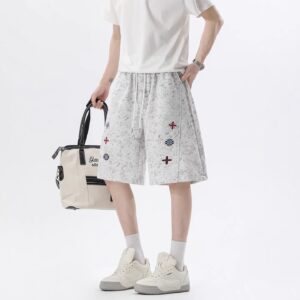 Men's Loose-Fit Embroidered Patchwork Sports Shorts