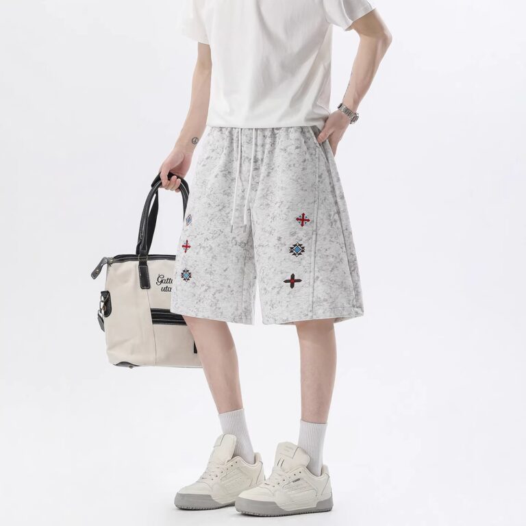 Men’s Loose-Fit Embroidered Patchwork Sports Shorts