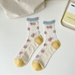 Mixed Color Summer Midsole Socks, Flower Transparent Crystal Glass Fiber Women's Socks