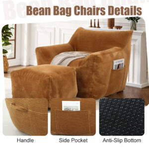 Bean Bag Chair For Adults, Oversized Comfy Beanbag Living Room Lazy Sofa For Bedroom & Dorm