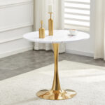 Round Dining Table, 31.5in Circle Tulip Table With Thickened Tabletop & Metal Pedestal, Mid Century Modern Bistro Table For Kitchen, Small Places, Living Room, Cafe White