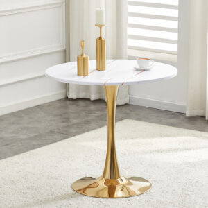 Round Dining Table, 31.5in Circle Tulip Table With Thickened Tabletop & Metal Pedestal, Mid Century Modern Bistro Table For Kitchen, Small Places, Living Room, Cafe White