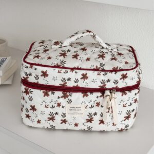 Orange Floral Corduroy Large-Capacity Portable Toiletry Bag For Women