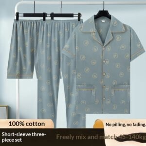Pure Cotton Three-Piece Pajama Set For Men
