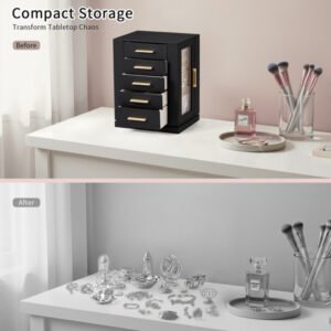 Four Sides With Storage, 5 Drawers That Can Rotate. Black Cabinet Body, Velvet Fabric. Necklace Box.