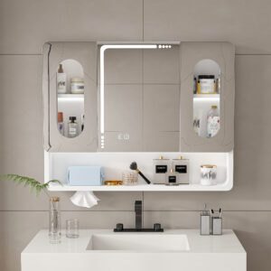 Wall Mounted Bathroom Mirror Cabinet With LED Lights Anti-Fog & Explosion-Proof Touch Control Medicine Cabinet 3 Color Lighting Defogger Storage With Transparent Glass