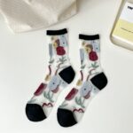 Mixed Color Summer Midsole Socks, Flower Transparent Crystal Glass Fiber Women's Socks