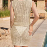 Fisoew Womens 2 Piece Crochet Sets Sleeveless Crop Tops Cover Up Beach Mini Skirt Outfits Vacation Sets