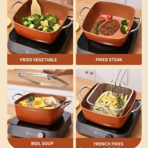 24cm Square Kitchen Fryer Non Stick Chip Pan Potato Fryer W Basket Cooking Pot
