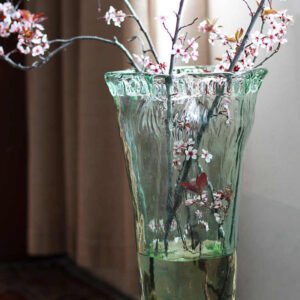 Wavy-mouth Glass Vase With And Lilies Arranged As An Floral Display
