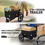 2- In- 1 Bike Cargo Trailer Pushcart Bicycle Trailer With Removable Box And Waterproof Cover Black Pushcart Stroller With Tow Hitch And Removable Handlebar Black