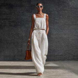 Sleeveless Loose Off-Shoulder Set Womens Wide-Leg Pants Two-Piece Set