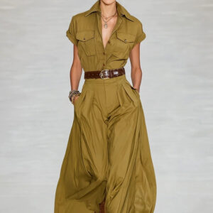 Short-sleeve Shirt-style Long Dress With Pockets