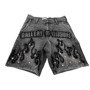 Men's Printed Rhinestone-Embellished Loose Cropped Shorts