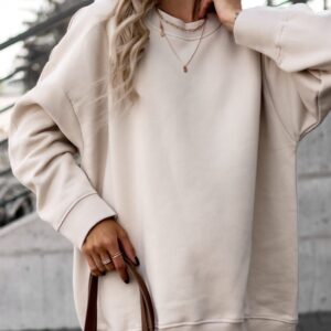 Round-neck Apricot-colored Loose-fit Sweatshirt
