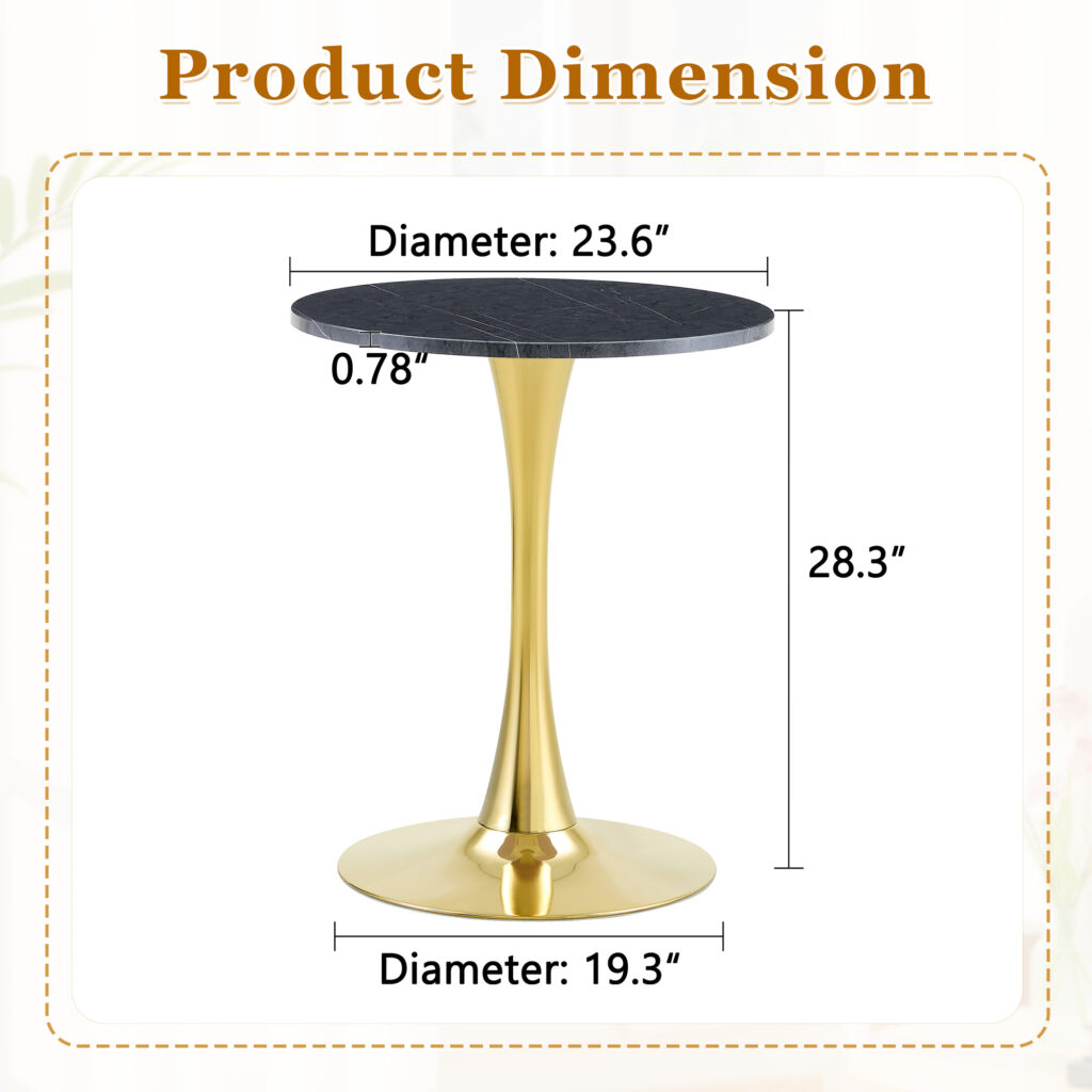 Round Dining Table, 23.6in Circle Tulip Table With Thickened Tabletop & Metal Pedestal, Mid Century Modern Bistro Table For Kitchen, Small Places, Living Room, Cafe Faux Marble