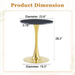 Round Dining Table, 23.6in Circle Tulip Table With Thickened Tabletop & Metal Pedestal, Mid Century Modern Bistro Table For Kitchen, Small Places, Living Room, Cafe Faux Marble