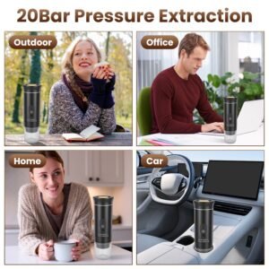 3 In 1 Portable Espresso Machine Cordless Self Heating Coffee Maker With 7500mAh Battery Heating 20Bar Pressure Anti Dry Burn Fit For Ground Coffee Capsules For Camping Hiking RV Home