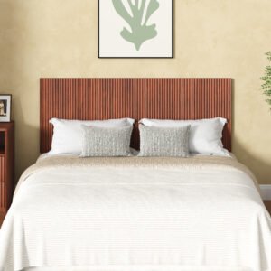 Modern Wavy Wooden Headboard, 60.8 Wide Vertical Wood Grain Design, Easy Wall-Hanging Assembly, Bohemian Style, Walnut.