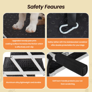 Aluminum Frame Foldable Dog Stairs, 5 Steps Heavy Duty Pet Ramp With Non Slip Surface And Soft Foam Handle, Dogs Stairs For Cars, High Beds, Truck, Supports Up To 250 Lbs