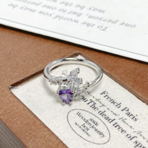 Super Sparkly Purple Zircon Floral Ring, Full Paved Craft, Luxury High-grade Adjustable Ladies Ring