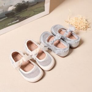 Girls' Fashion Mesh Soft Sole Anti Slip Lace Bow Low Top Princess Single Shoe