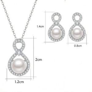 925 Sterling Silver Elegant Sterling Silver Infinity Pearl Necklace and Earrings Jewelry Set