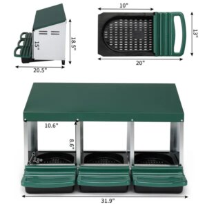 3 Compartment Roll Out Chicken Nesting Box With Plastic Basket, Egg Nest Box Chicken Laying Box Hens Chicken Coop Box, Green