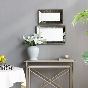 20 X 12 Antique Silver Rectangle Mirror With Floral Accents Mirrored Display Tray Hanging Wall Mirror