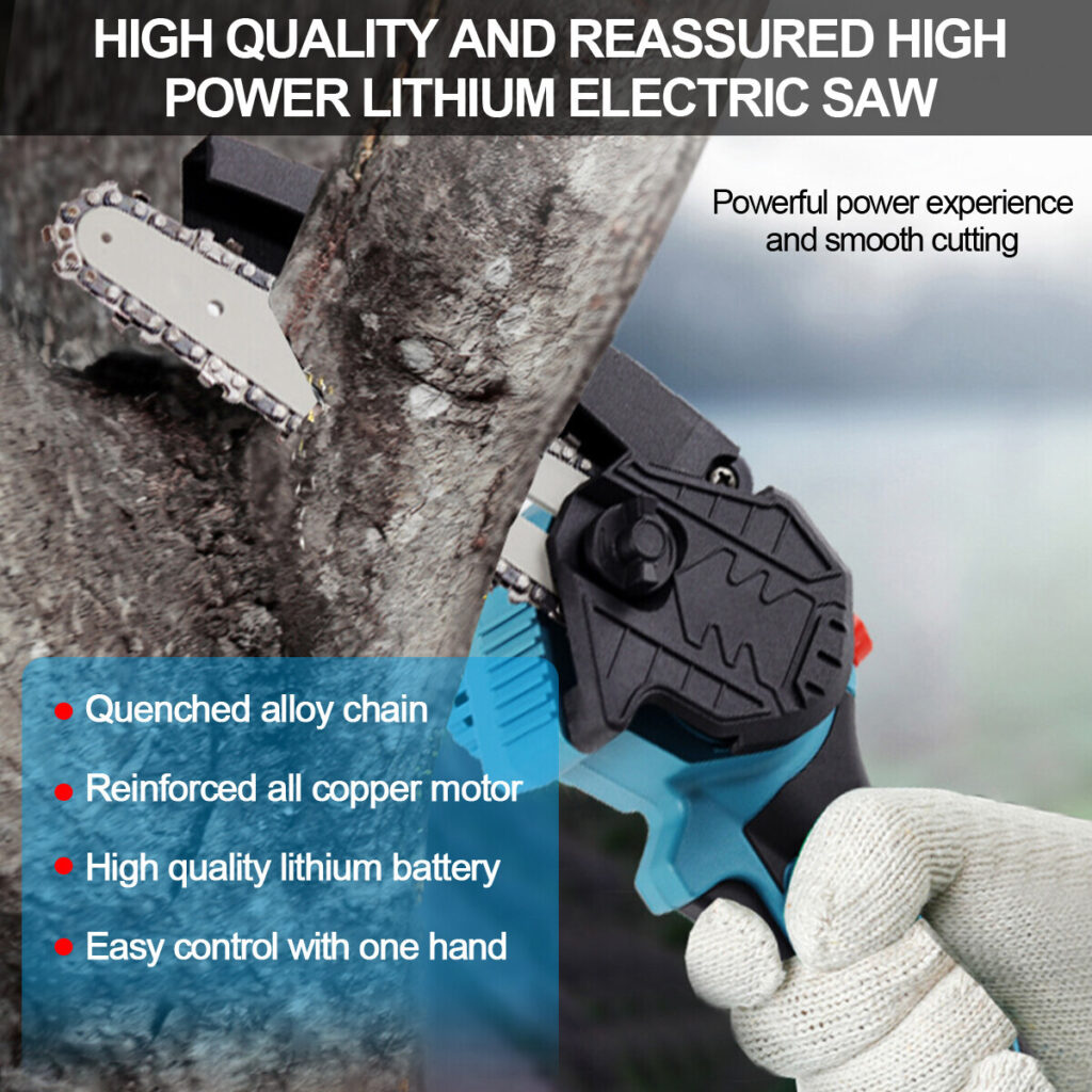 2 Batteries 4000W Mini Chainsaw Cordless 6 Electric One-Hand Saw Wood Cutter