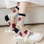 Mixed Color Summer Midsole Socks, Flower Transparent Crystal Glass Fiber Women's Socks