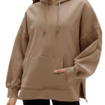 Fisoew Women's Hoodies Oversized Sweatshirts Casual Long Sleeve Side Slit Pullover Tops Fall Winter Outfits With Pocket