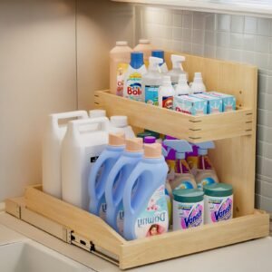 Under Sink Organizers And Storage 22 W X 21 D, 2 Tier Pull Out Cabinet Organizer With Soft Close, Adjustable Pull Out Cabinet Organizer With U Bracket For Bathroom Kitchen Right