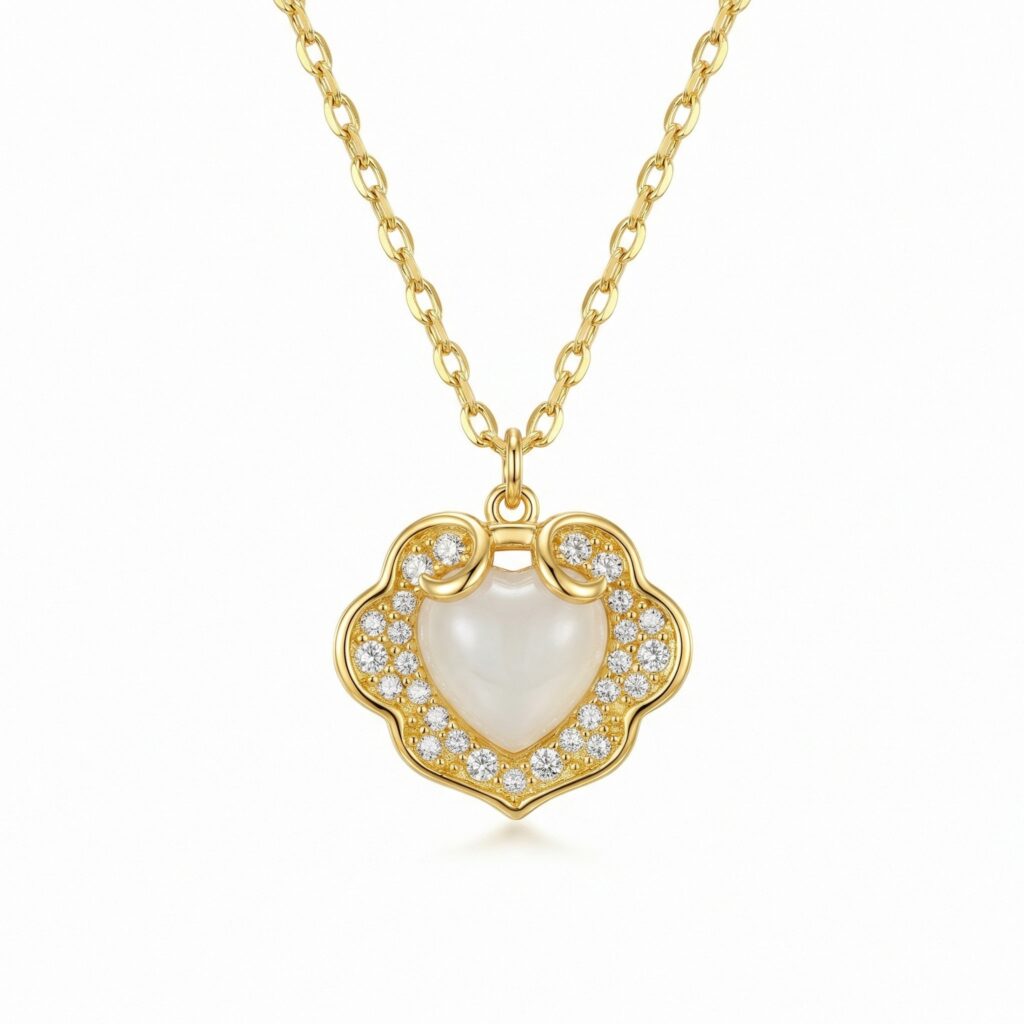 925 Sterling Silver Radiant White Heart Pendant Necklace with Sparkling Gemstone Border
