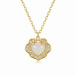 925 Sterling Silver Radiant White Heart Pendant Necklace with Sparkling Gemstone Border