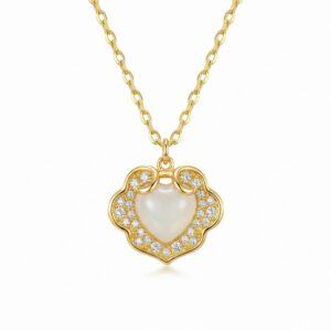 925 Sterling Silver Radiant White Heart Pendant Necklace with Sparkling Gemstone Border