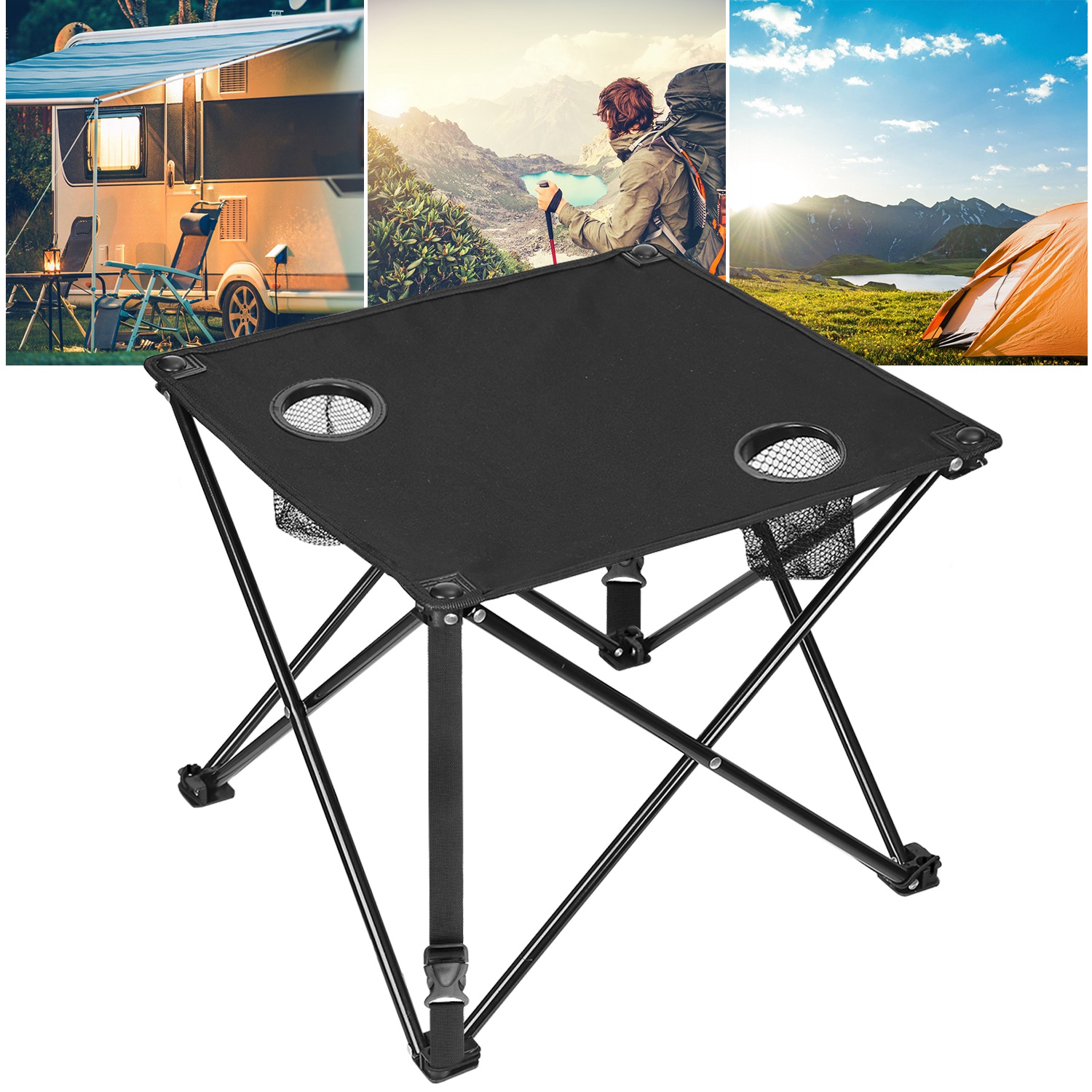 1Pc 2Pc Options Foldable Camping Table Portable Picnic Table Lightweight Travel Desk With 2 Cup Holders Carrying Bag Color Options Black Orange Green Red Blue Navy Blue - Image 18