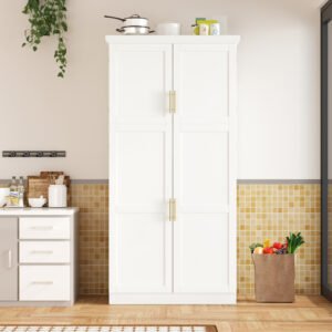 TOPMAx 35.5x17.6x70.9inch Freestanding Kitchen Pantry Cabinet Tall Storage Cabinet With 4 Doors 2 Door Shelves 8 Pull- Out Trays And Adjustable Shelf For Dining Room White