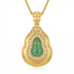 925 Sterling Silver Exquisite Jadeite Gourd Pendant Necklace with Brilliant Gemstone Accents