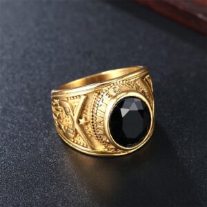Personalized Punk Gemstone Mens Titanium Steel Military Navy Ring