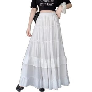 Summer Elastic High-Waist A-Line Maxi Skirt With A Flowing Drape