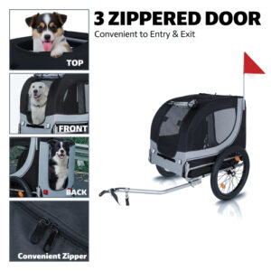 Large Folding Bike Trailer For Dogs-100LB Capacity All-Terrain Pet Carrier, Durable Steel Frame For Cycling, Jogging, Camping & Outdoor Adventures, Black- Grey 20 0.125 Width Fat Tire,extra Mat Inside