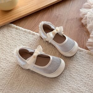 Girls' Fashion Mesh Soft Sole Anti Slip Lace Bow Low Top Princess Single Shoe