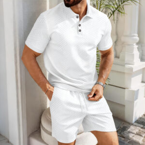 Solid-color Jacquard Short-sleeve Polo Shirt And Shorts Casual Two-piece Set