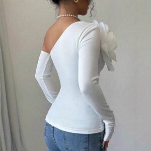 Decorative One-shoulder Off-the-shoulder Solid-color Jumpsuit