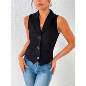 Solid Color Single Breasted Vest Elegant Slim Sleeves